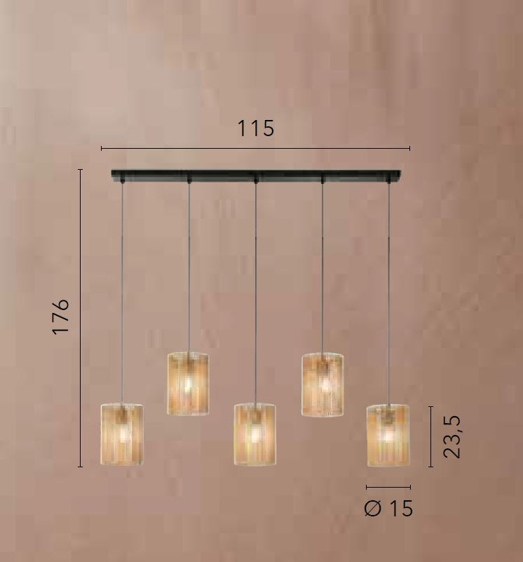 Sospensione 5 luci struttura metallo diffusori in carta naturale 5XE27 non incl. TROPIKANA Sospensione 5 luci struttura metallo diffusori in carta naturale 5XE27 non incl. TROPIKANA